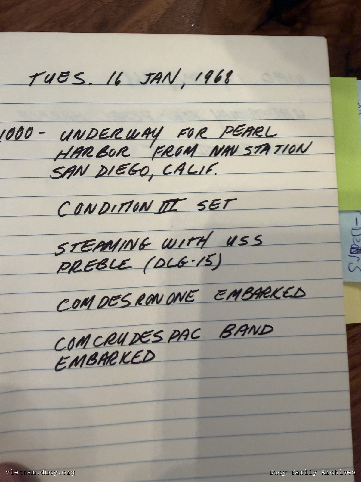Logbook — January 16, 1968