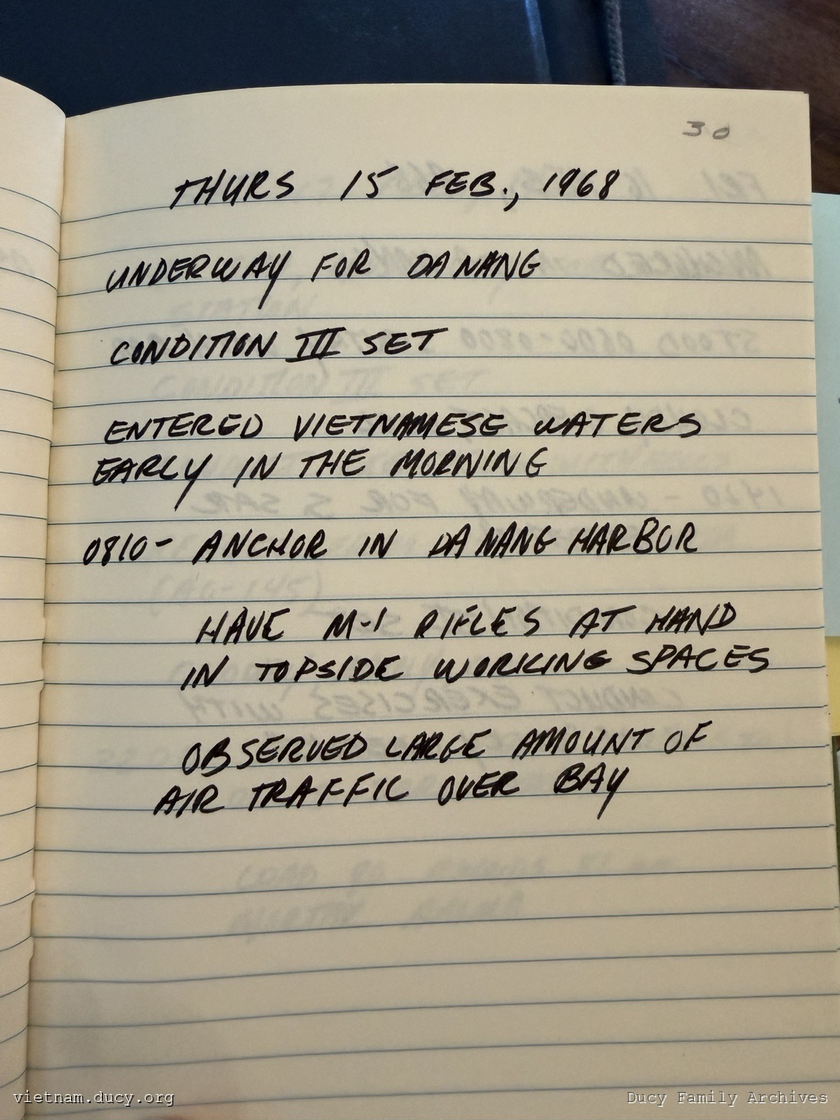 Logbook — February 15, 1968: Entered Vietnamese Waters