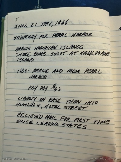 Logbook — Sunday, January 21, 1968