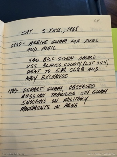 Logbook — Saturday, February 3, 1968