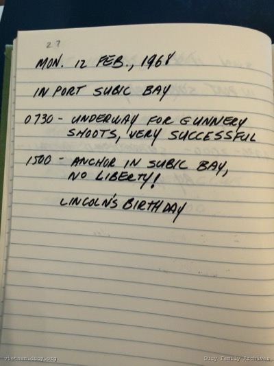 Logbook — Monday, February 12, 1968