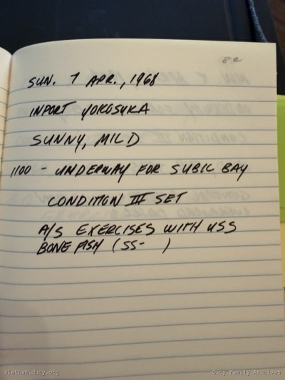 Logbook — Sunday, April 7, 1968