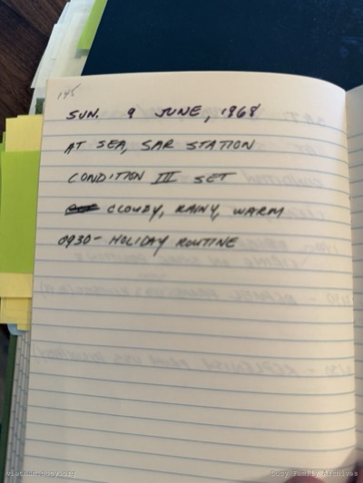 Logbook — Sunday, June 9, 1968