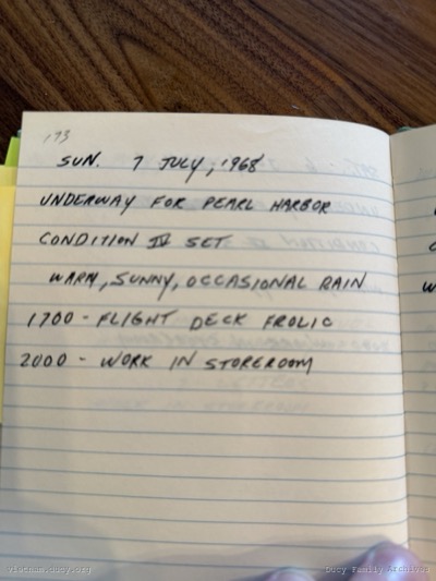 Logbook — Sunday, July 7, 1968