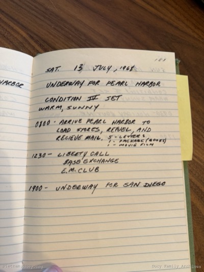 Logbook — Saturday, July 13, 1968