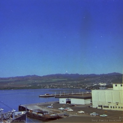 Pineapple fields in background, Pearl Harbor, HI