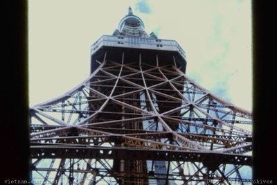 Close-up tower angle, red paint